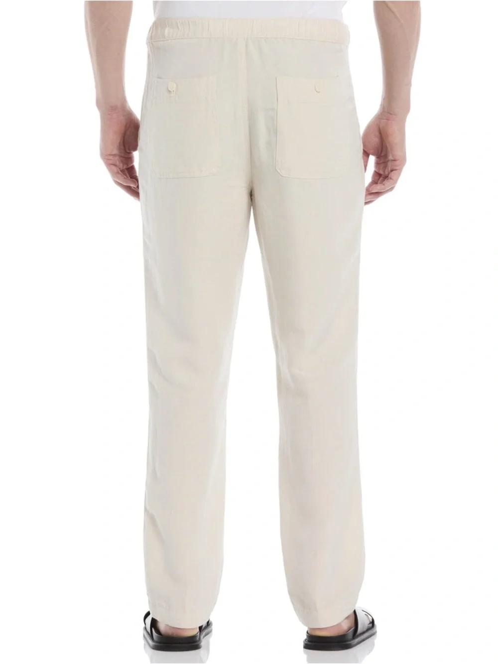 Cubavera Men's Casual Drawstring Linen-Blend Pants. Model is “silver lining”